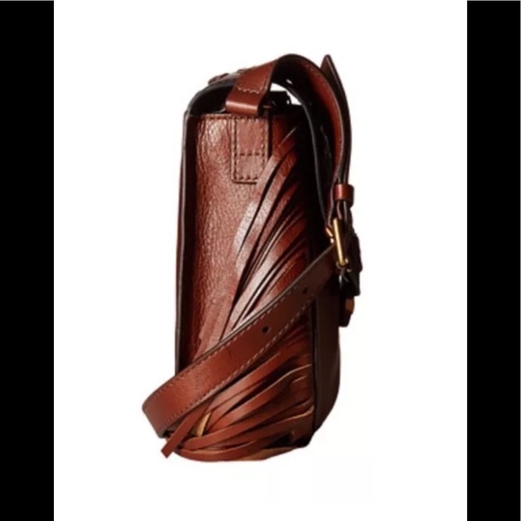NWT Fossil Women’s Brown Leather Fringe Saddle Crossbody Bag - Picture 6 of 11